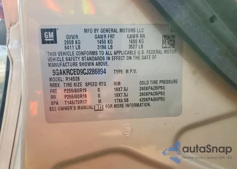 2012 Buick Enclave from USA, damaged, VIN 5GAKRCED9CJ286894